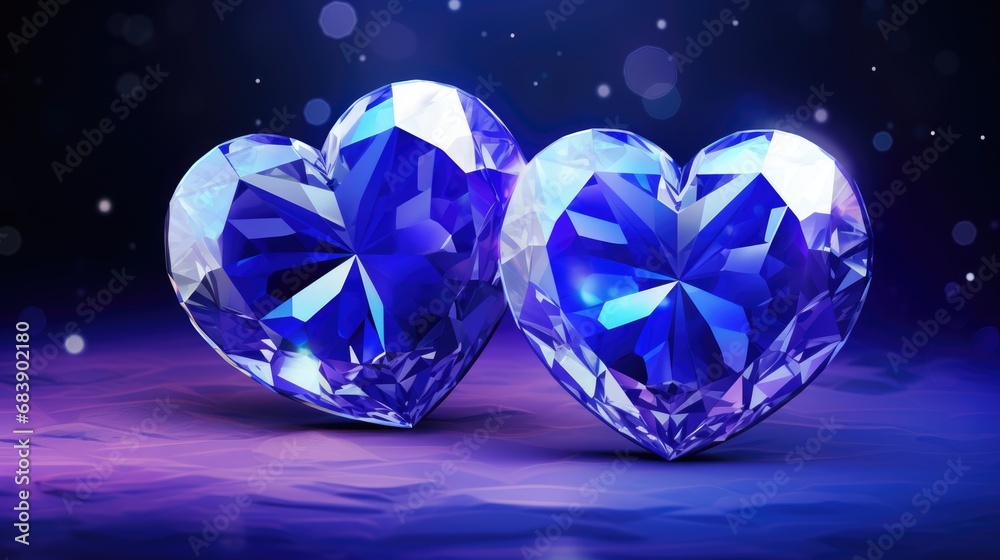 Blue Crystal heart background. Happy Valentines Day, wedding concept. Symbol of love. Diamond gemstones crystalline hearts semi precious jewelry. For greeting card, banner, flyer, party invitation.. Blue Crystal heart background. Happy Valentines Day, wedding concept. Symbol of love. Diamond gemstones crystalline hearts semi precious jewelry. For greeting card, banner, flyer, party invitation..