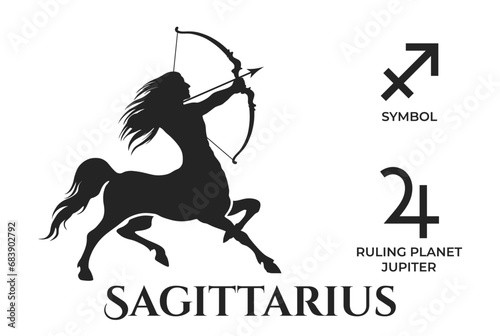 sagittarius zodiac sign. jupiter ruling planet symbol. horoscope and astrology icons