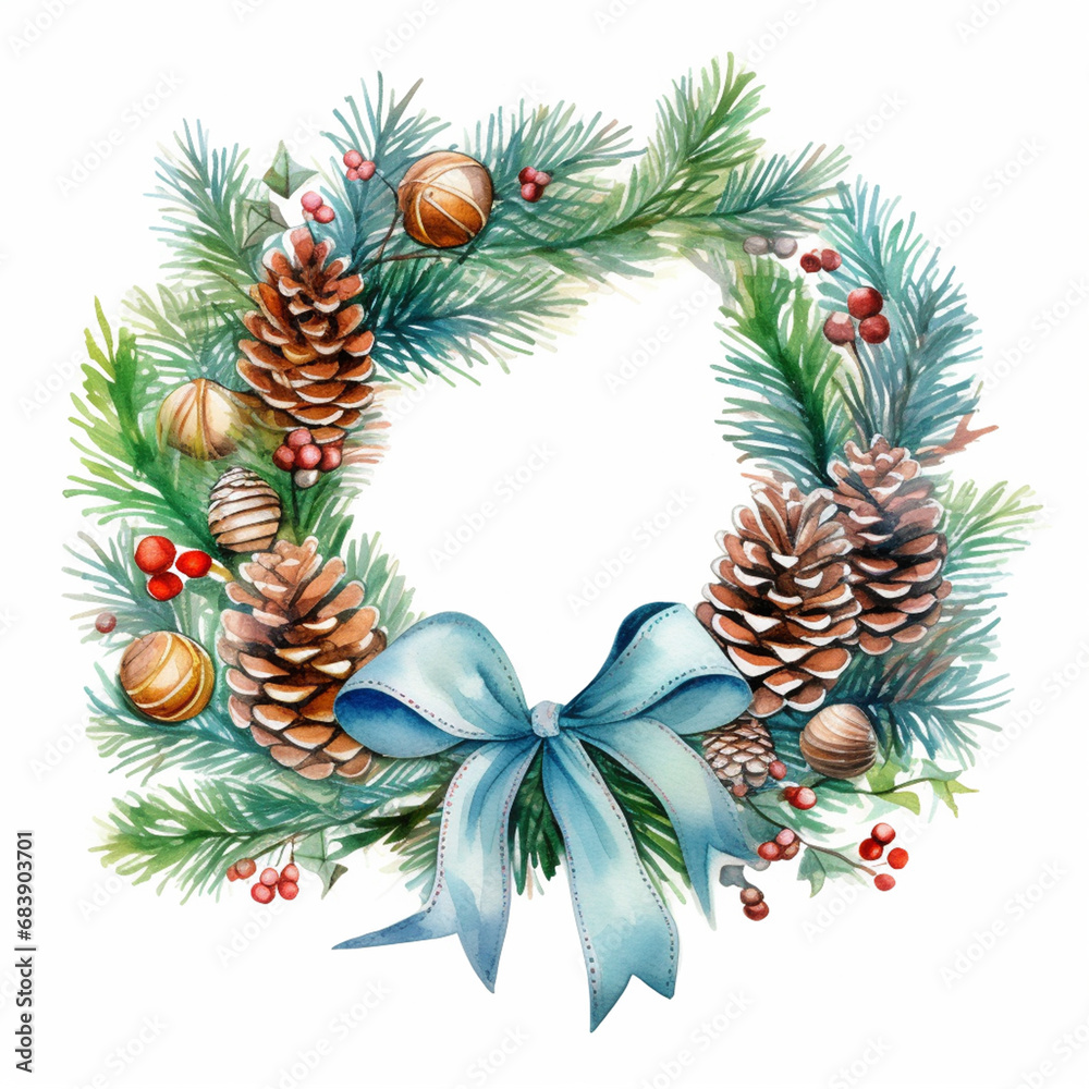 Fototapeta premium christmas wreath with bells and ribbon