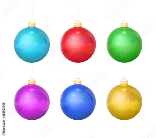 3D Rendering Colorful Christmas Ball Ornaments Set Isolated On Transparent Background, PNG File Add