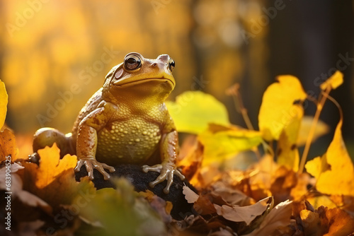 Dumpy Frog On Leaves, Frog, Amphibian, Reptile,ai generated © Veronica