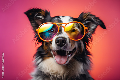 Dog wearing cool glasses on colored background,ai generated © Veronica