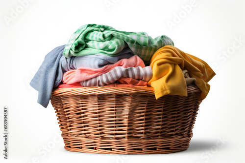 laundry basket with clothes on the white background,ai generated