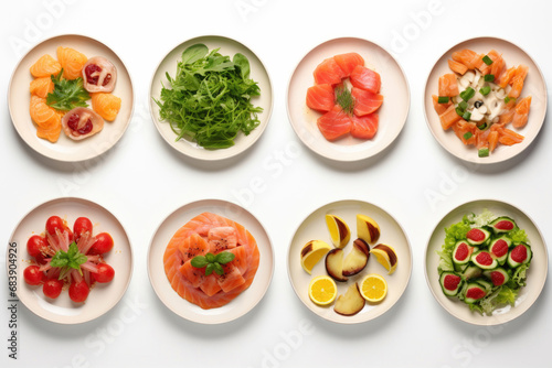 Collection of healthy food on white background