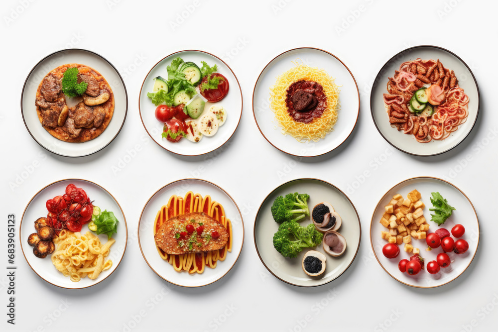 Collection of healthy food on white background