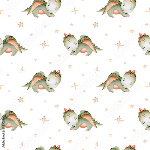 Cartoon 2024 New Year s card Dragon seamless pattern  happy new year and christmas childish background