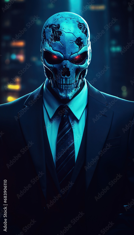 man in suit and dark blue skull, dark fantasy character, generative ai man in suit and dark blue skull, dark fantasy character, generative ai