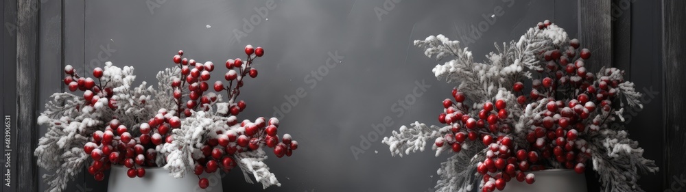 Festive Winter Vases with Red Berries and White Branches Festive Winter Vases with Red Berries and White Branches