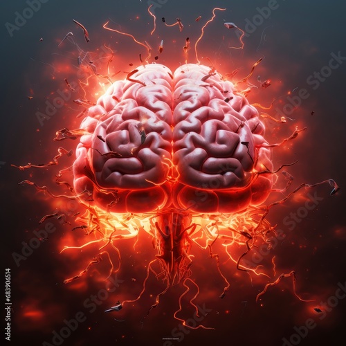Brain Image on a Translucent Red Background: Thought Explosion