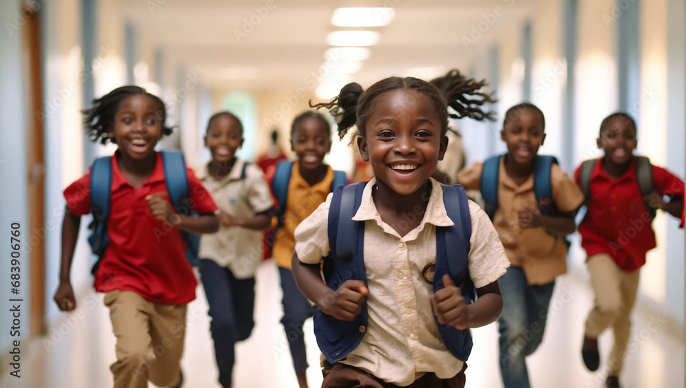 Fototapeta premium Portrait of African schoolchildren in a school corridor