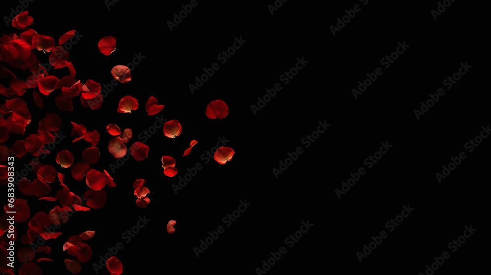 Red Rose Petals Falling on Dark Background Elegant Floral Design Wallpaper