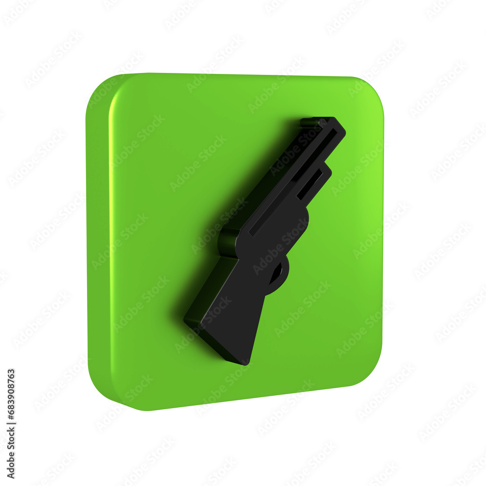 Black Hunting gun icon isolated on transparent background. Hunting shotgun. Green square button.