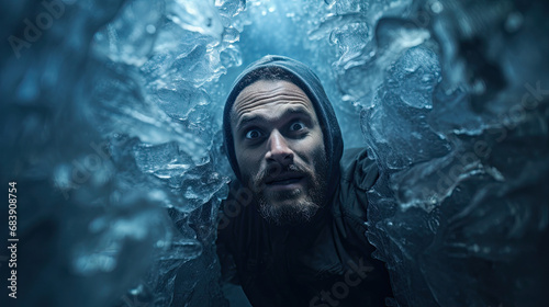 An adventurer in an ice cave