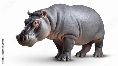 Hippo calf isolated  Hippopotamus amphibius. generative ai