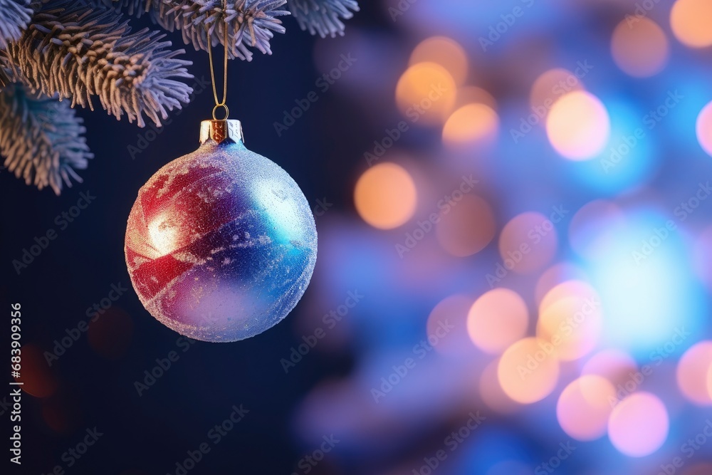 Fototapeta premium A Shimmering Christmas Ornament Hanging on a Majestic Evergreen Tree