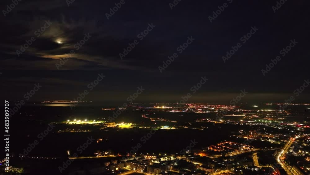 Montpellier by night moon light urban traffic lights aerial Montpellier by night moon light urban traffic lights aerial