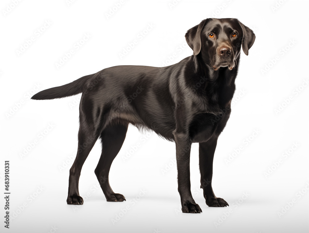 Purebred dog of Labrador breed in full size. Isolated on a white background. Purebred dog of Labrador breed in full size. Isolated on a white background.
