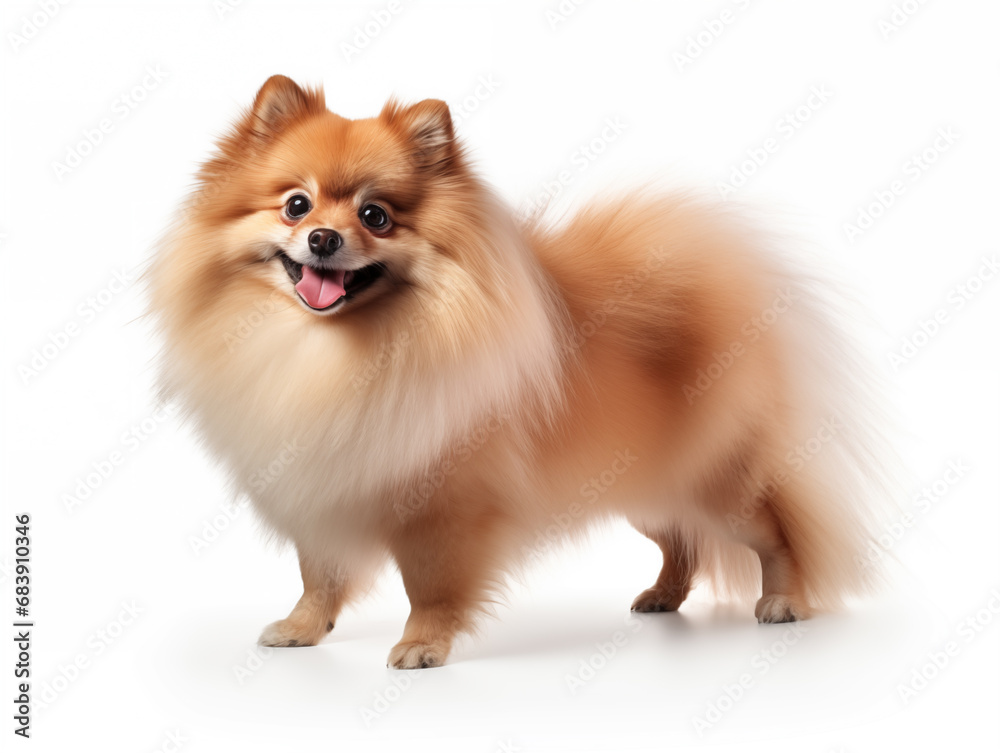 Purebred red dog of spitz breed in full size. Isolated on a white background. Purebred red dog of spitz breed in full size. Isolated on a white background.