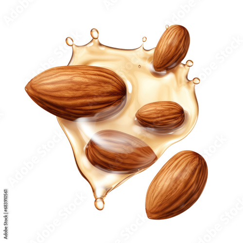 Almonds with oil drop isolated on transparent background