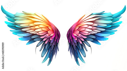 Wings full of colour, rainbow, butterfly, angel, on a white background, isolated, generative ai photo