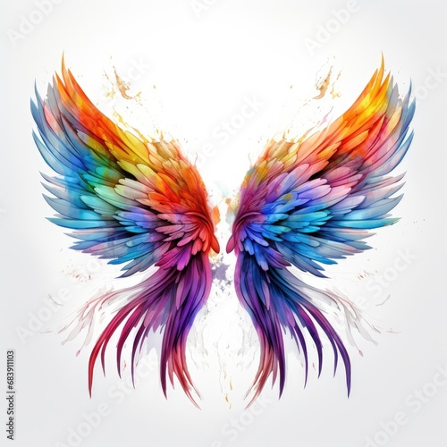 Wings full of colour, rainbow, butterfly, angel, on a white background, isolated, generative ai © noeh