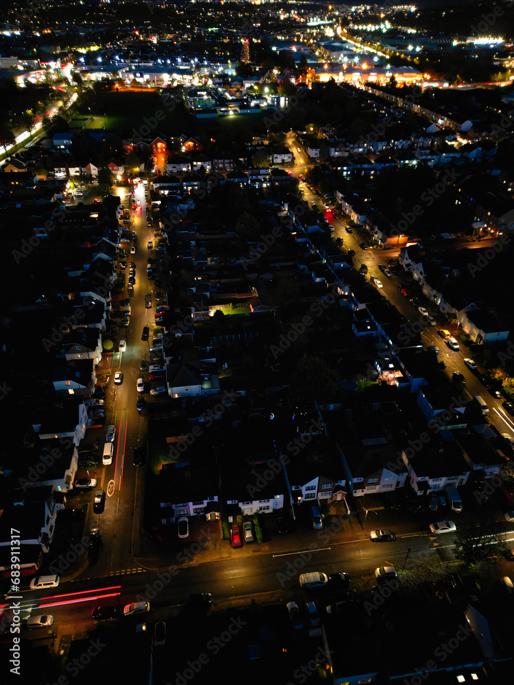 Aerial View of Illuminated British City of England During Night