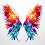 Wings full of colour, rainbow, butterfly, angel, on a white background, isolated, generative ai