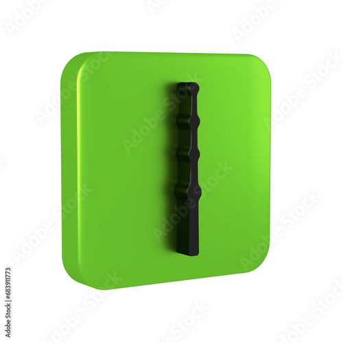 Black Magic wand icon isolated on transparent background. Star shape magic accessory. Magical power. Green square button.