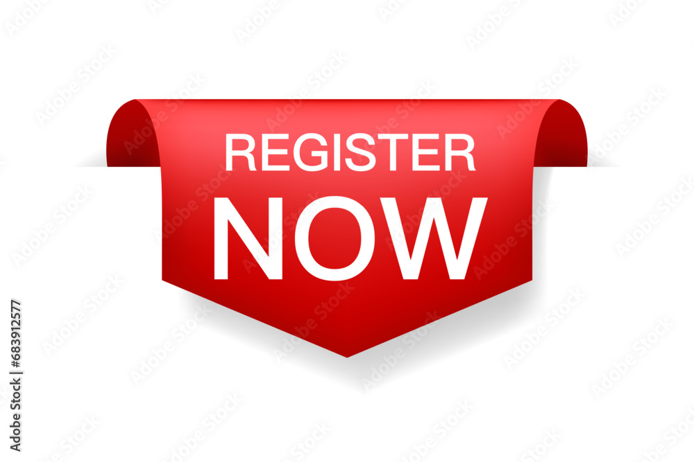 Register Now banner, speech bubble label register now. Vector illustration