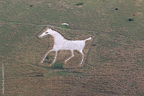 Aerial view of the Hackpen white horse, Wiltshire, England photo