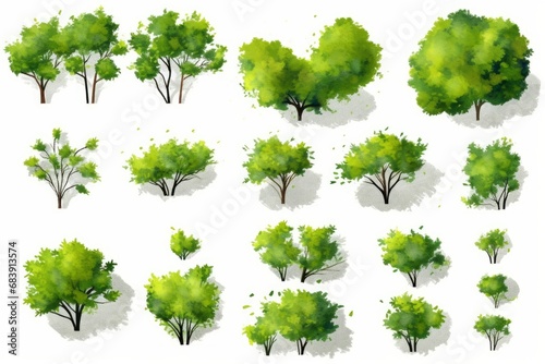 set of green grass   of abstract watercolor tree top view isolated on white background for landscape plan and architecture layout drawing  elements for environment and garden  Generative AI 