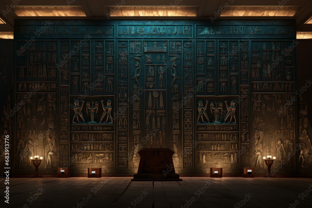 Artistic Hieroglyphics colorful wall. Ancient egypt. Generate Ai - obrazy, fototapety, plakaty 