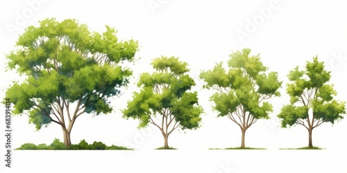 watercolor of tree side view isolated on white background for landscape and architecture drawing  elements for environment and garden  painting botanical for section  grass or shrub  Generative AI