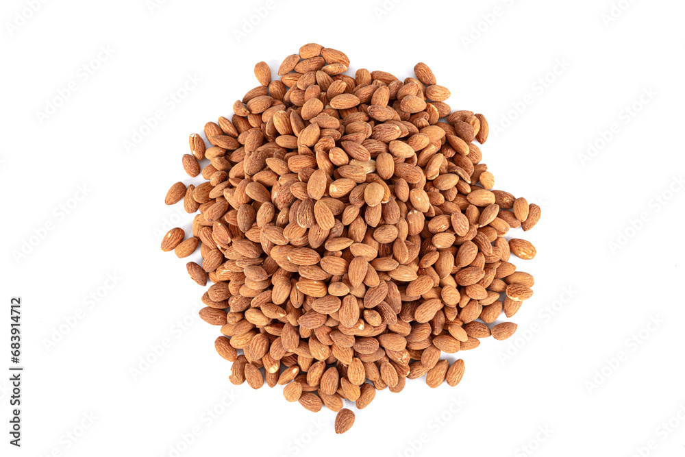 A portion of hickory smoked almonds isolated on a white background. Background of large raw shelled almonds, arranged randomly shot large, shelled nuts for vegans. A portion of hickory smoked almonds isolated on a white background. Background of large raw shelled almonds, arranged randomly shot large, shelled nuts for vegans.