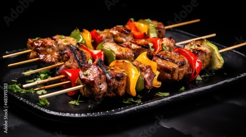 tempting traditional turkish kebabs on black matte plate 