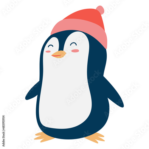 cute cartoon penguin winter with beanie