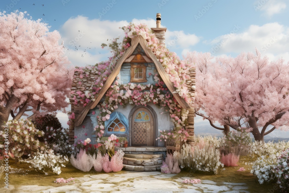 Tranquil Beautiful house on tree. Nature home. Generate Ai Tranquil Beautiful house on tree. Nature home. Generate Ai
