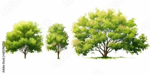 watercolor of tree side view isolated on white background for landscape  and architecture drawing  elements for environment and garden  painting botanical for section and  Generative AI 
