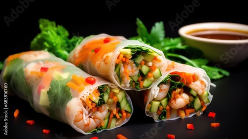 Vietnamese summer rolls served with dipping sauce 
