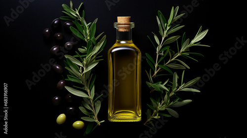 Olive oil bottle mockup black background. © JAArtificial