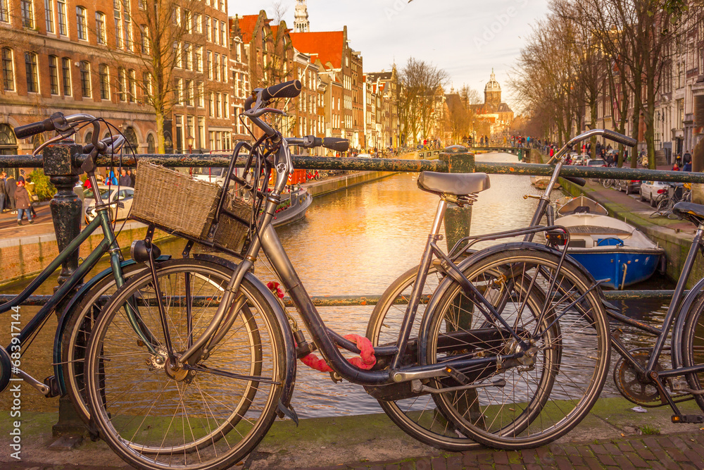 View of an Amsterdam canal and bicycles
