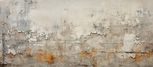 The old concrete wall showcased an abstract texture design, with paint peeling in a grunge fashion, revealing the architectural history of the urban environment, as the cement stucco plastered © AkuAku