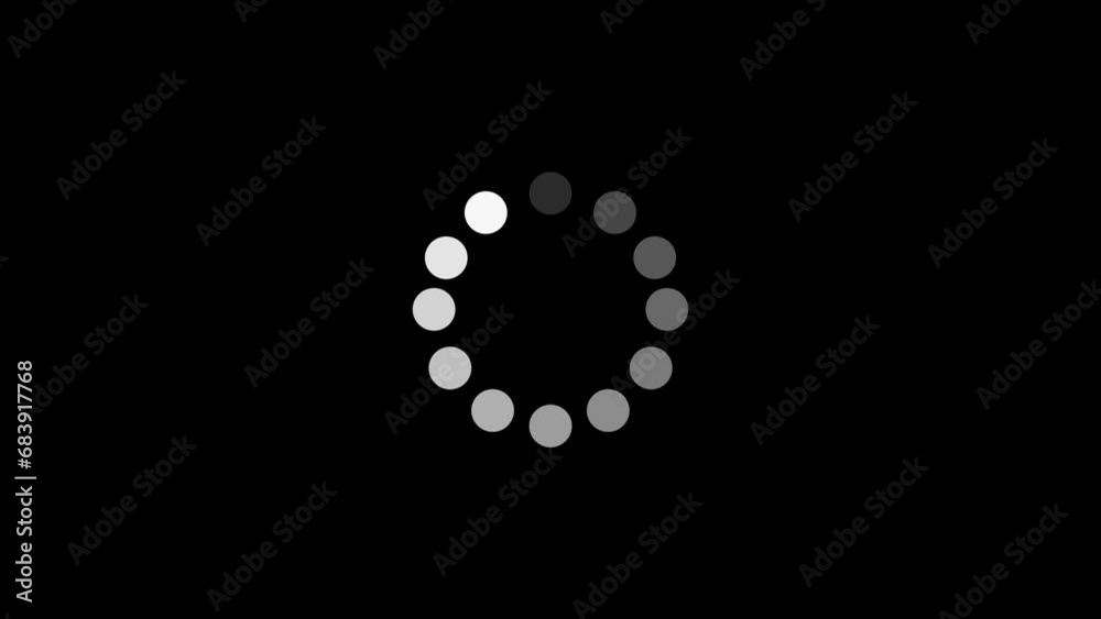 Loading animation of white circle icon on black background.  Loop loading 4k