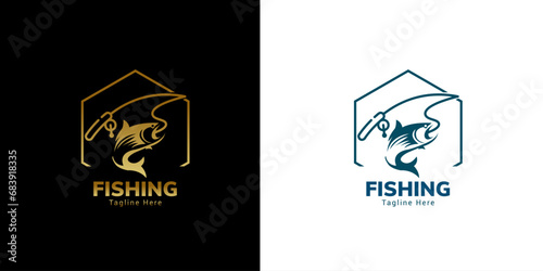 Vector flat fish hunting logo design template