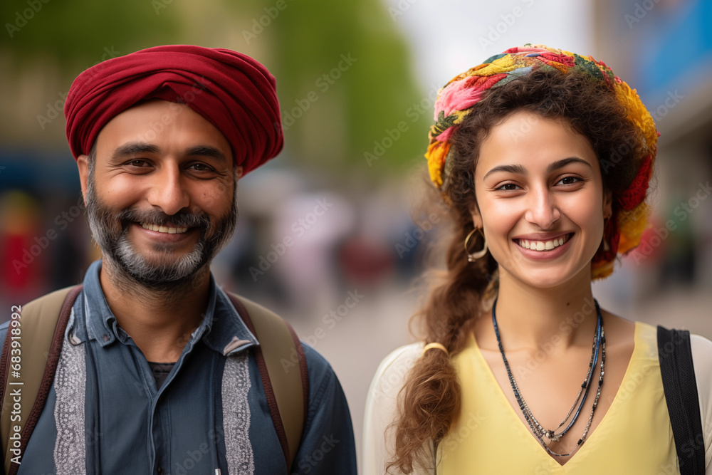 Portraits capturing moments of celebration and cultural exchange at multicultural festivals promoting peace and diversity, with copy space