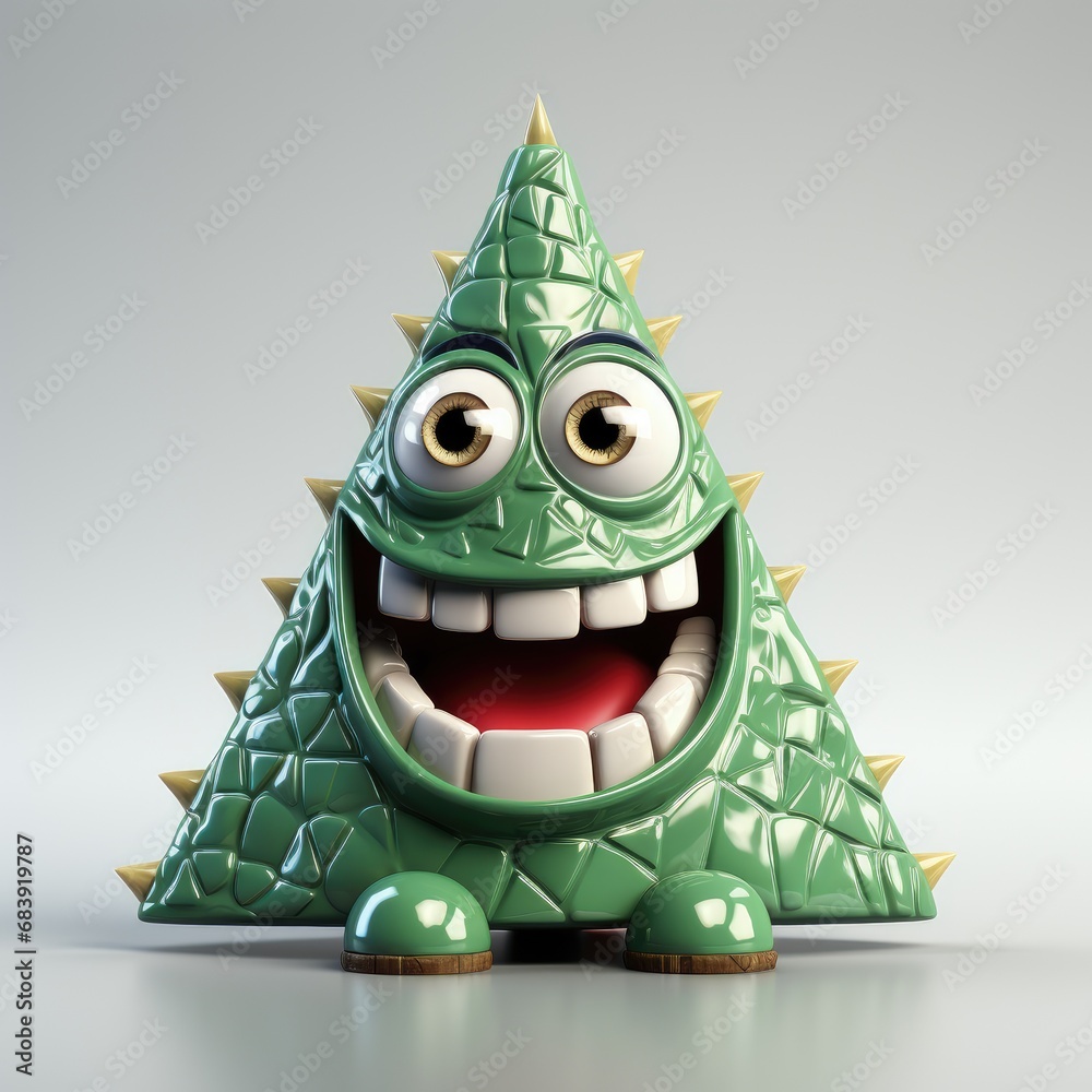 Smiling green dragon tree in cartoon style on a white background. Christmas card, illustration Smiling green dragon tree in cartoon style on a white background. Christmas card, illustration