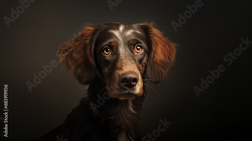 Melancholic Brown Dog Portrait: Studio Capture of a Sad-Looking Canine in Clean Dark Background, Depicting Pet Care, Animal Neglect, and the Emotion of Abandoned Dogs photo
