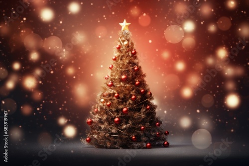Magical Christmas Tree with Red Bokeh Light Effect