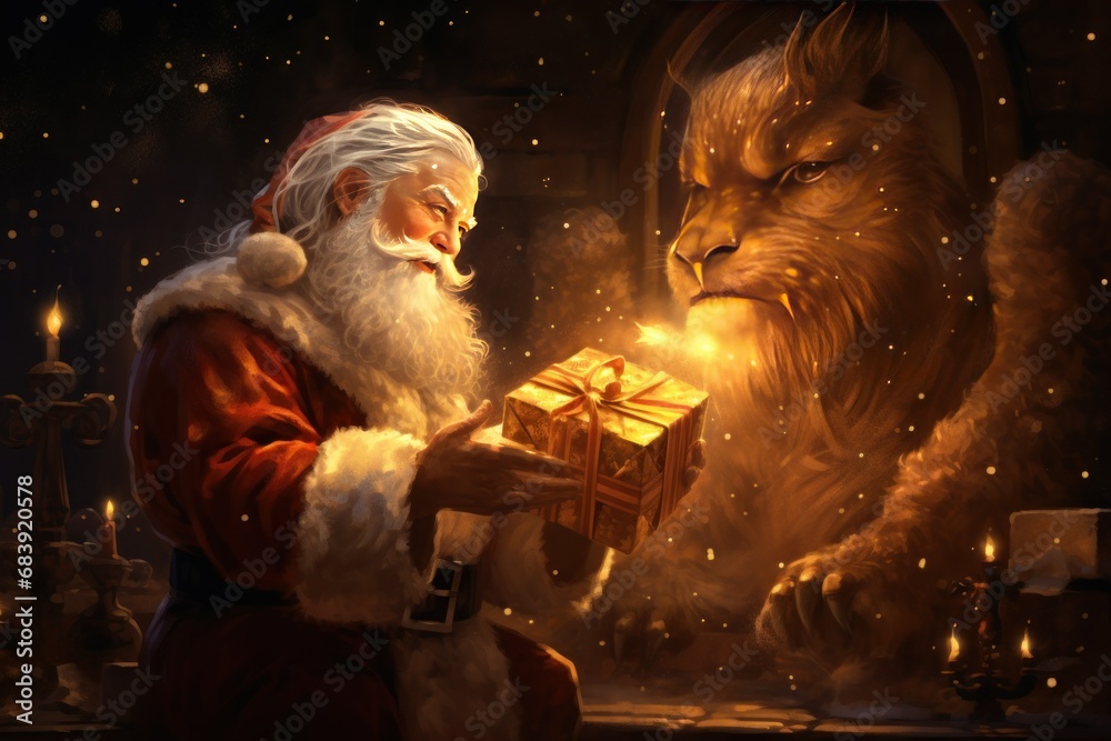Santa's Midnight Gift Opening under Golden Starlight