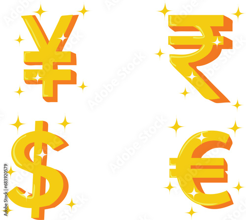 set of coins yen euro rupee dollar gold coins vector